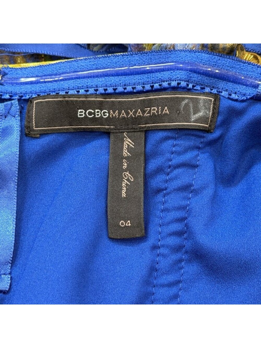BCBGMAXAZRIA Size 4 Inga Gown Dress Silk One-Shoulder Metallic Blue Yellow Flowy - Picture 4 of 7